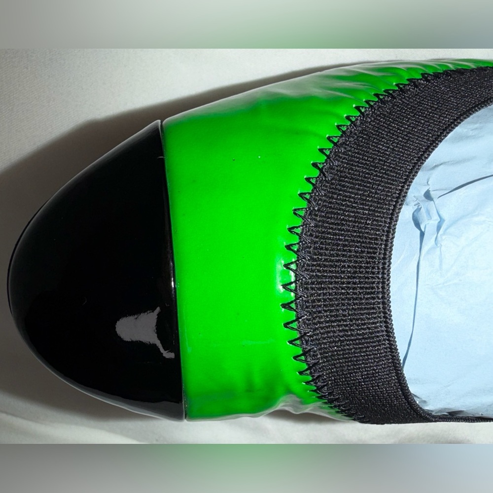 Chanel Neon Green Black Patent Ballerina Ballet Flat 39 Vintage - Picture 10 of 16